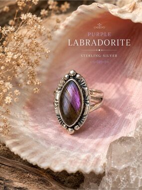 Sterling Silver Purple Labradorite Marquise Ring Sz 6.5